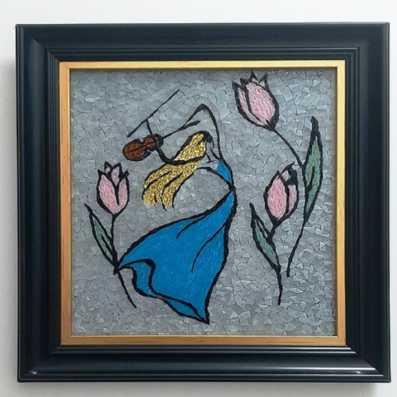 Cam Mozai̇k Keman Çalan Kiz Tablo Miamano